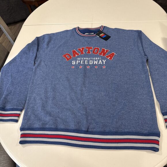Nascar Daytona Sweatshirt Retro Applique Embroidered Crewneck Blue Soft XL - Picture 1 of 8